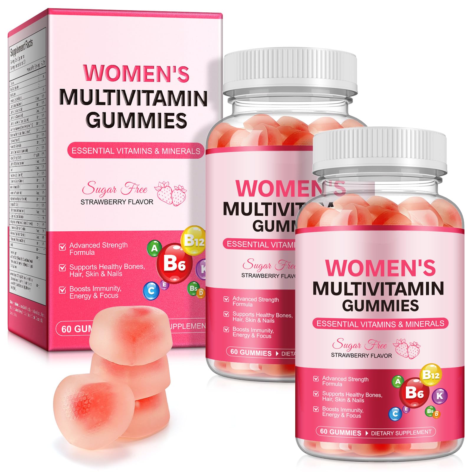 Bottle of KITNOBLIS Women's Multivitamin Gummy with Strawberry flavor