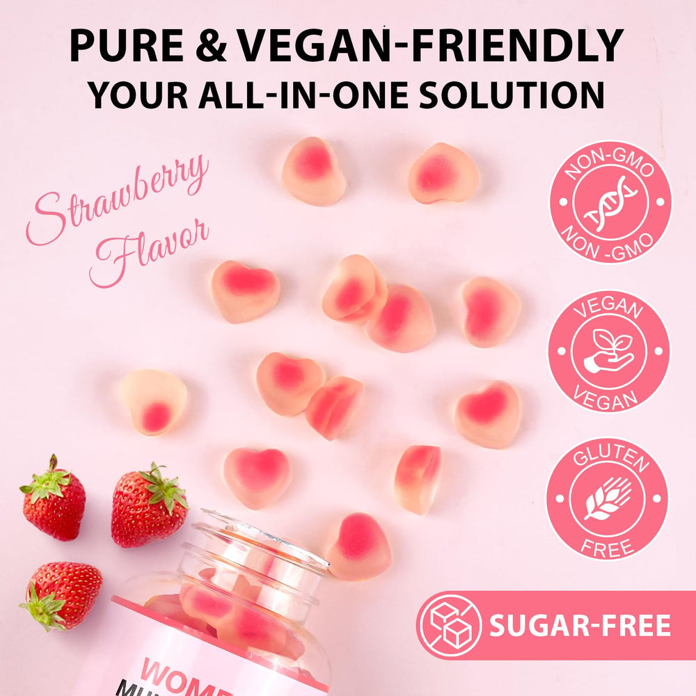 Gummy vitamins arranged on white surface