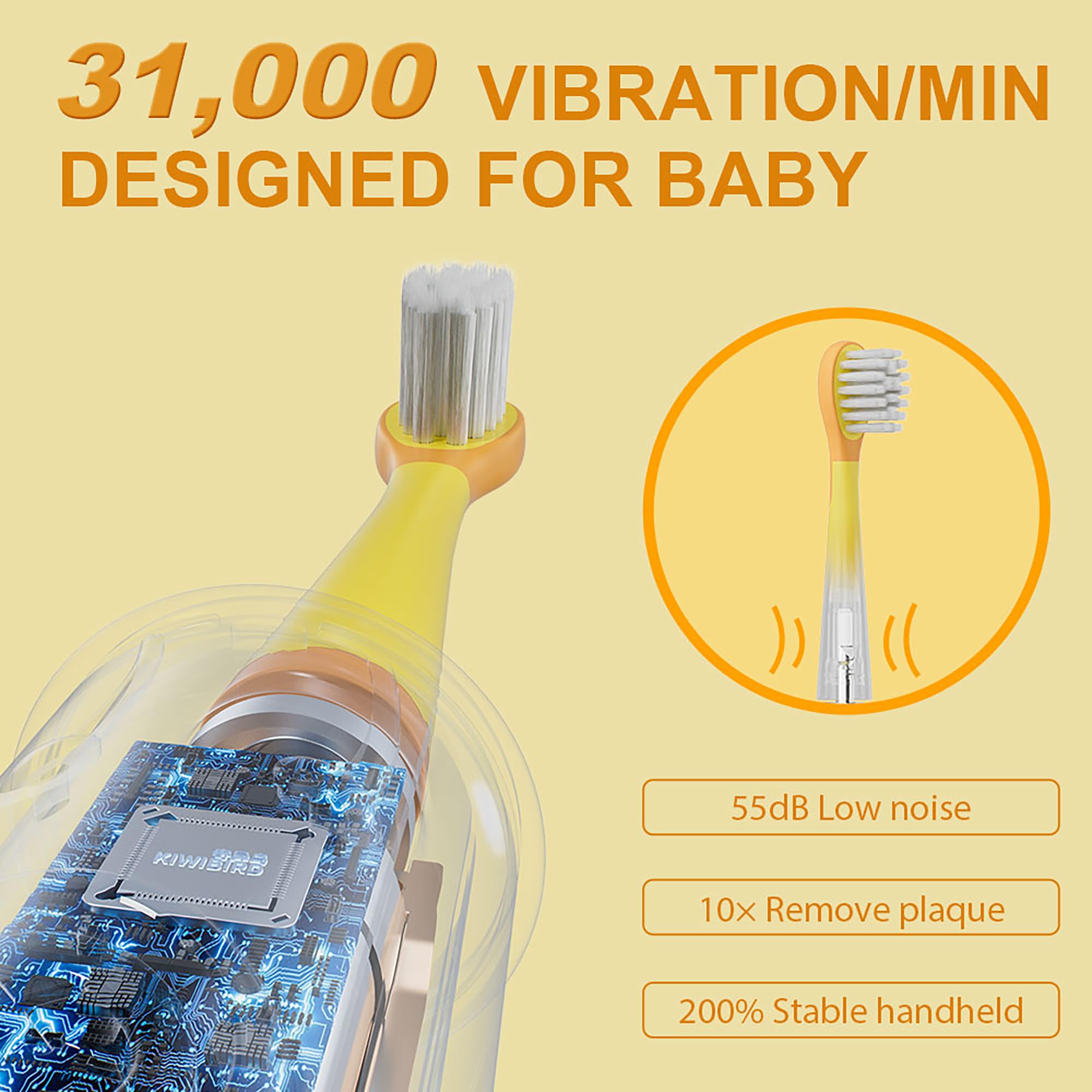 Ergonomic silicone handle of KIWIBIRD kids toothbrush