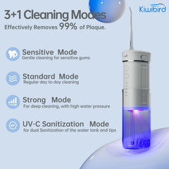 Angled view of KIWIBIRD Mini Water Flosser showing compact cordless design
