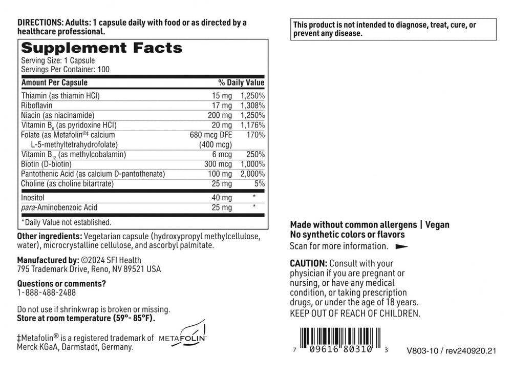 Hypoallergenic, yeast-free B vitamin formula packaging