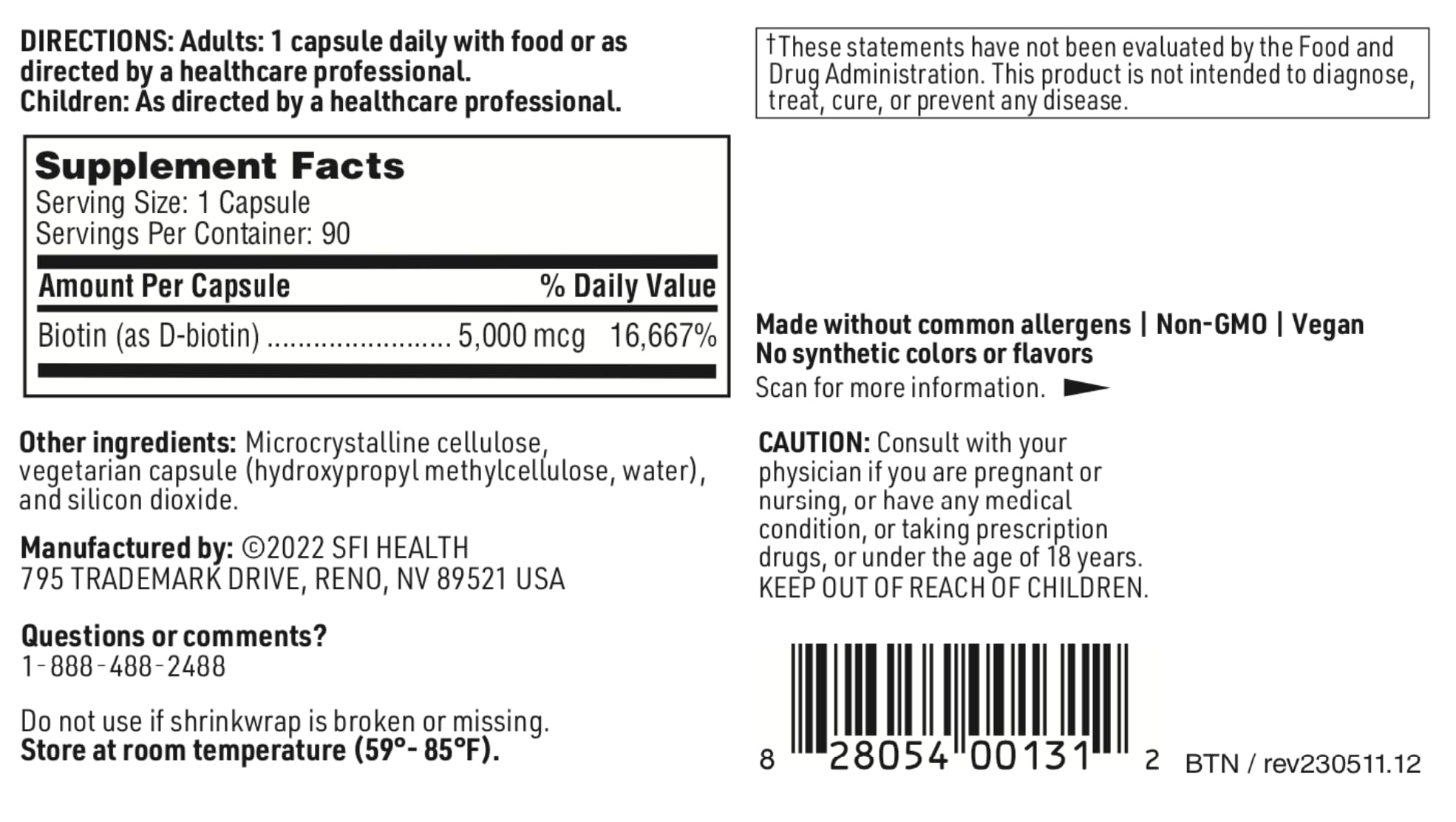 Corn-free biotin capsules highlighting vegetarian formula