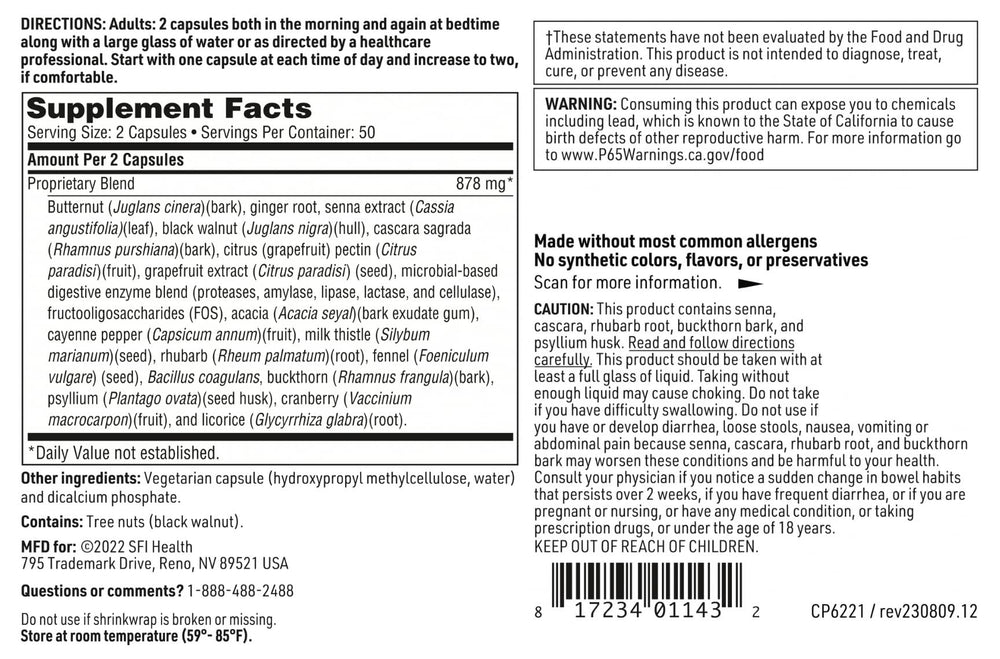 Nutrition facts panel for Klaire Labs SFI Health Colon Cleanse