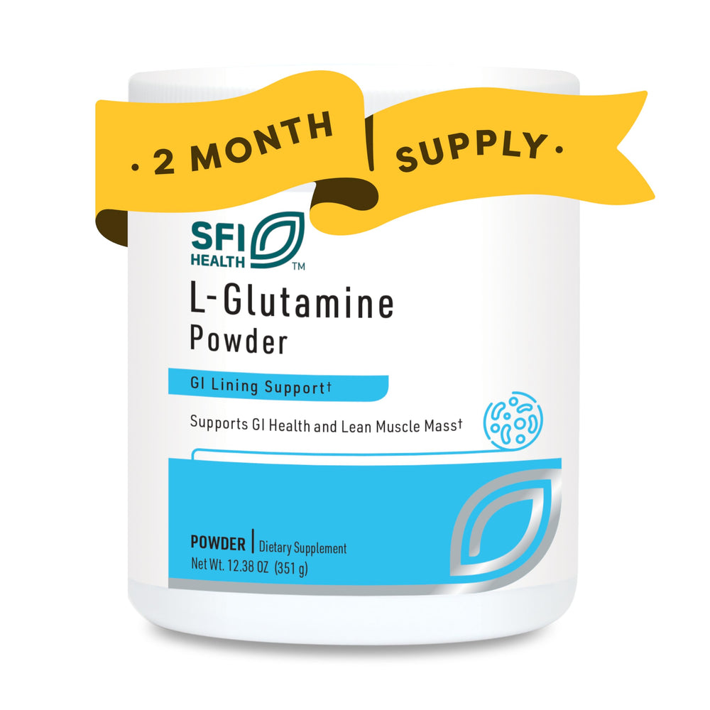 Front label of Klaire Labs SFI Health L-Glutamine Powder bottle (351 g, 60 servings)