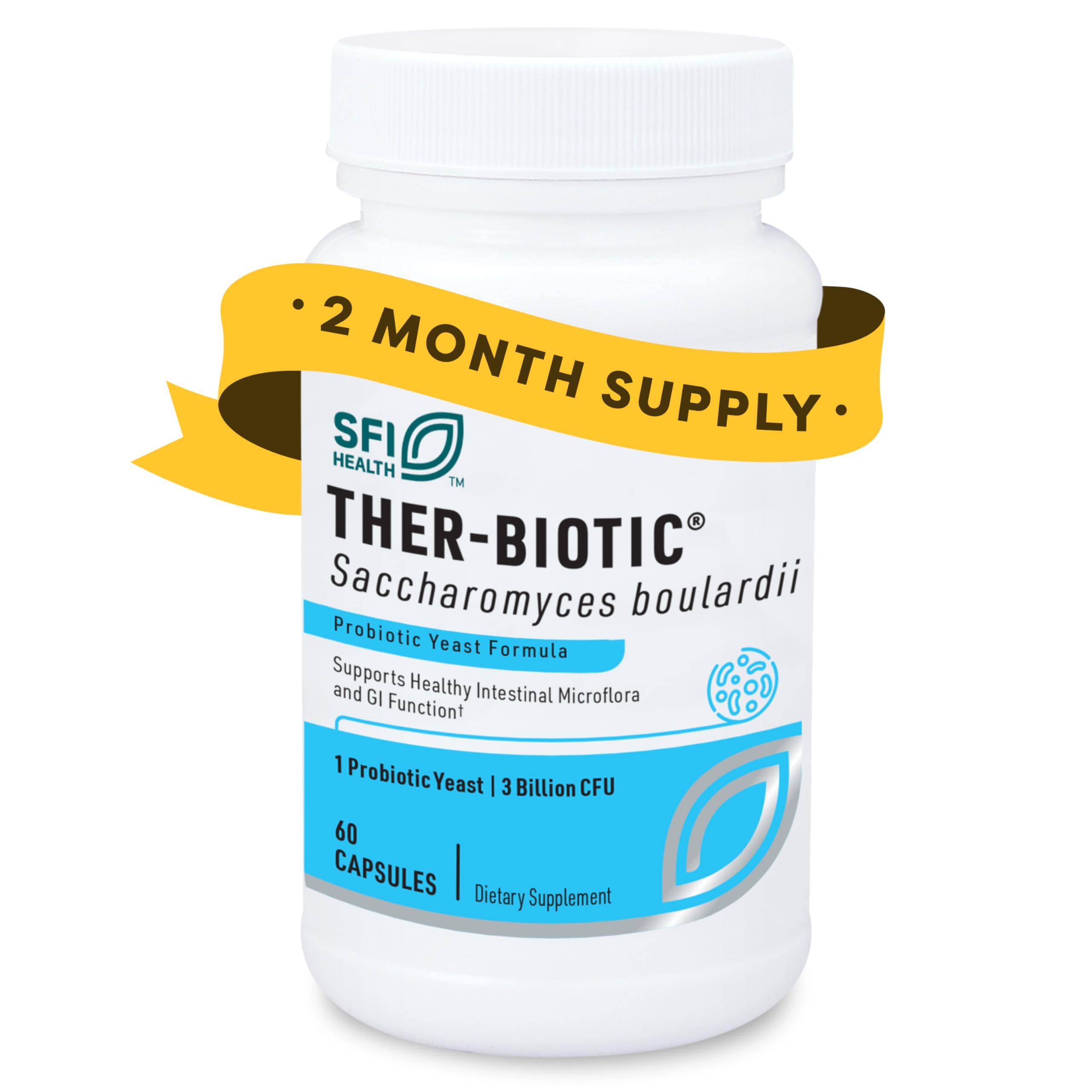 Klaire Labs SFI Health Saccharomyces boulardii probiotic bottle – 60 capsules
