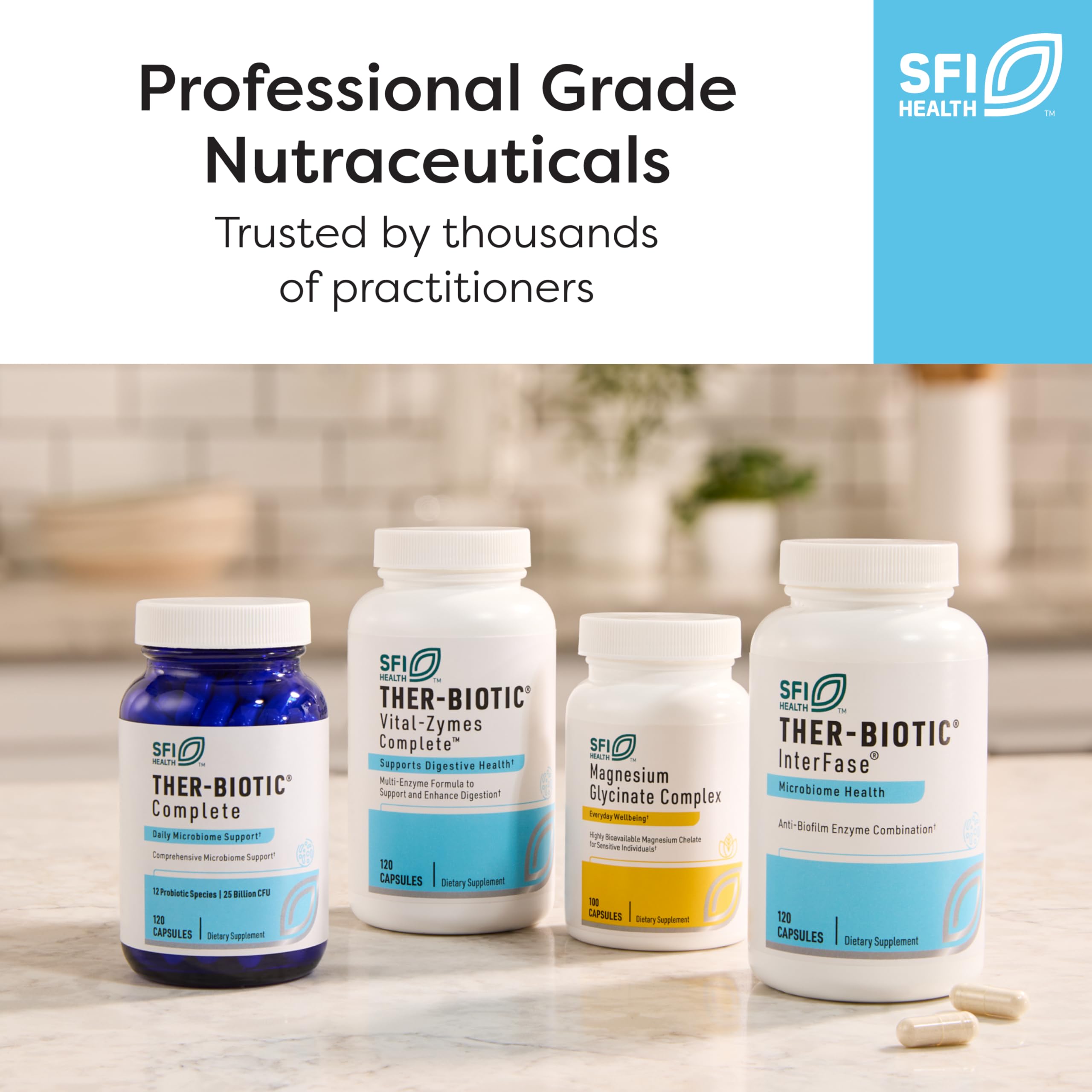 SFI Health branding on probiotic packaging