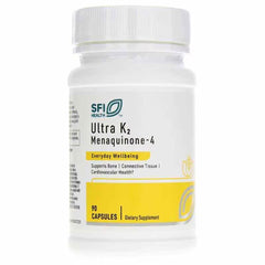 Bottle of Klaire Labs SFI Health Ultra K2 MK-4 Vitamin K2 supplement with 90 vegan capsules