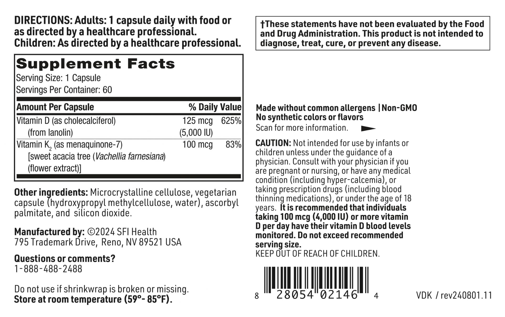 60-capsule bottle of Klaire Labs D3 K2 supplement