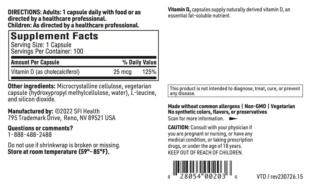 Hypoallergenic Vitamin D3 packaging and bottle