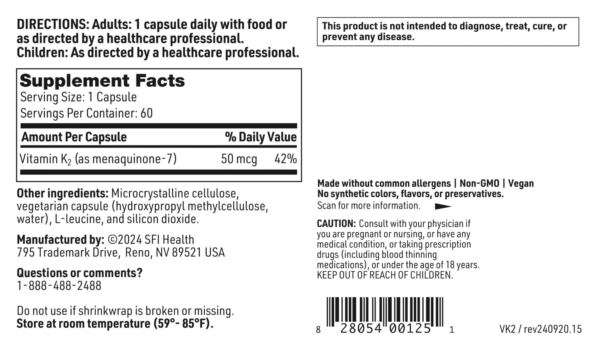 Allergen information panel on Klaire Labs bottle