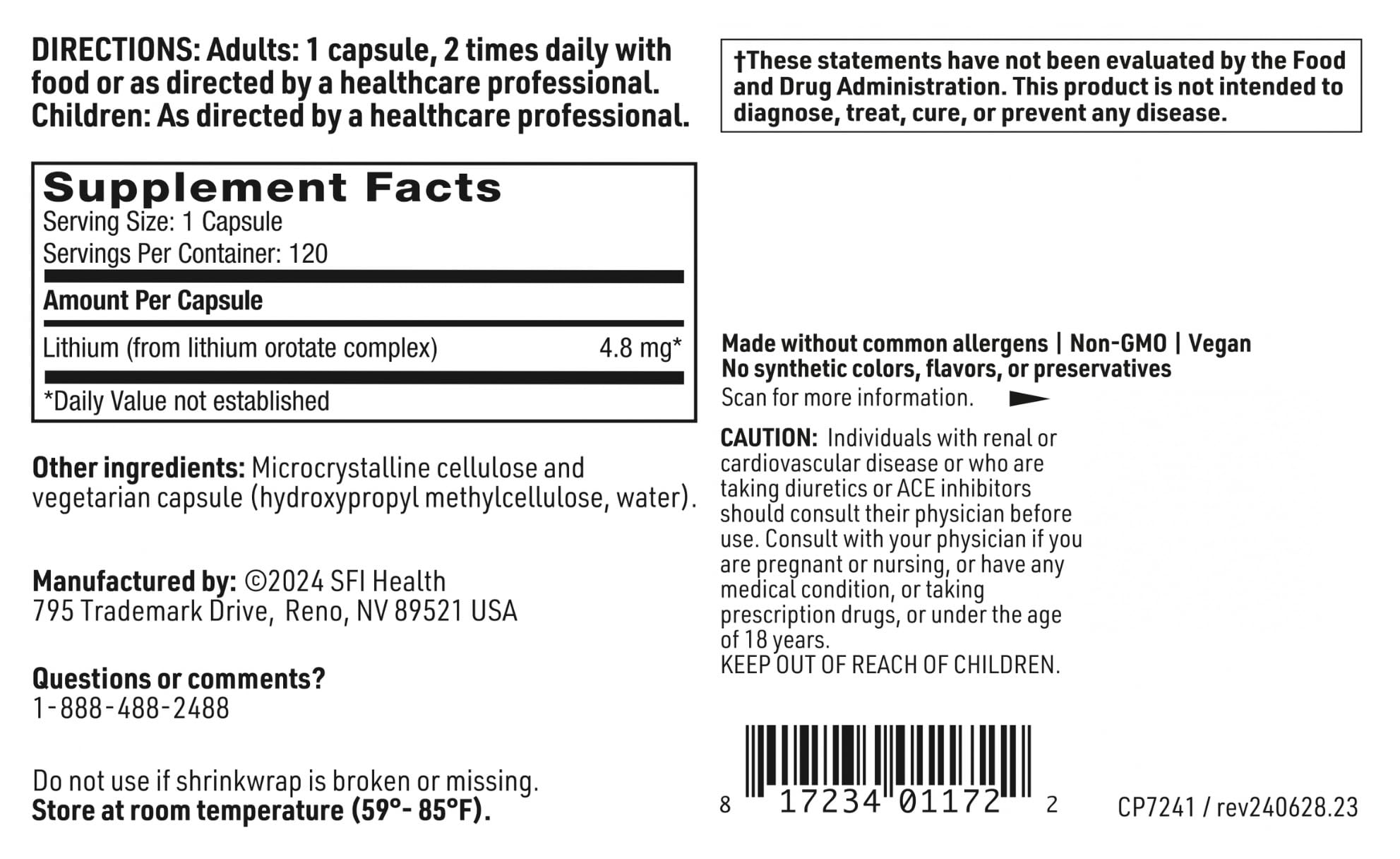 Klaire lithium orotate capsules being poured for easy focus friendly dosing