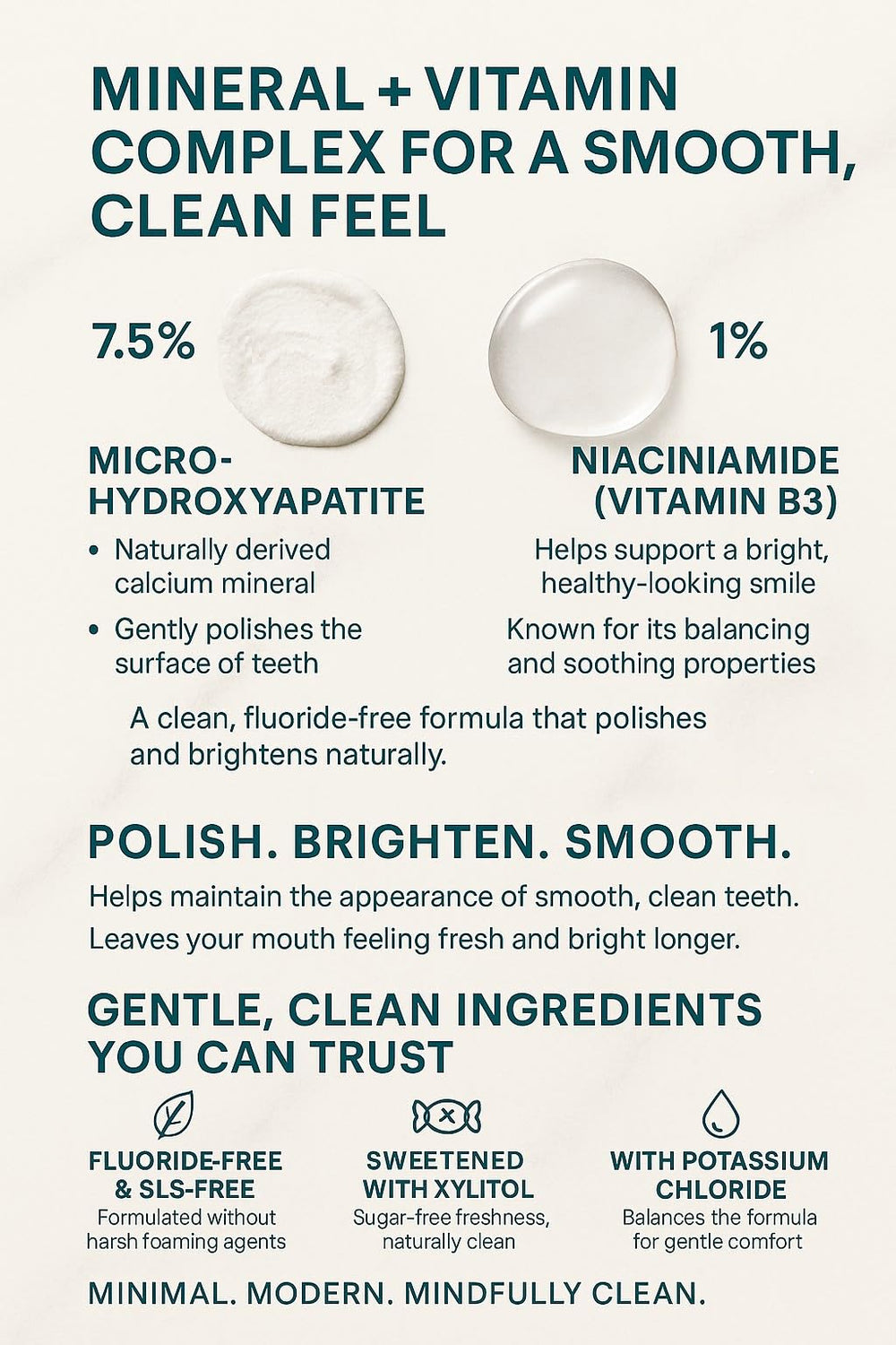Graphic highlighting 7.5% micro-hydroxyapatite and 1% niacinamide