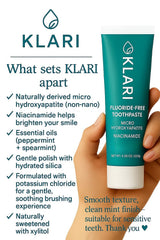 KLARI toothpaste tube side view showing label