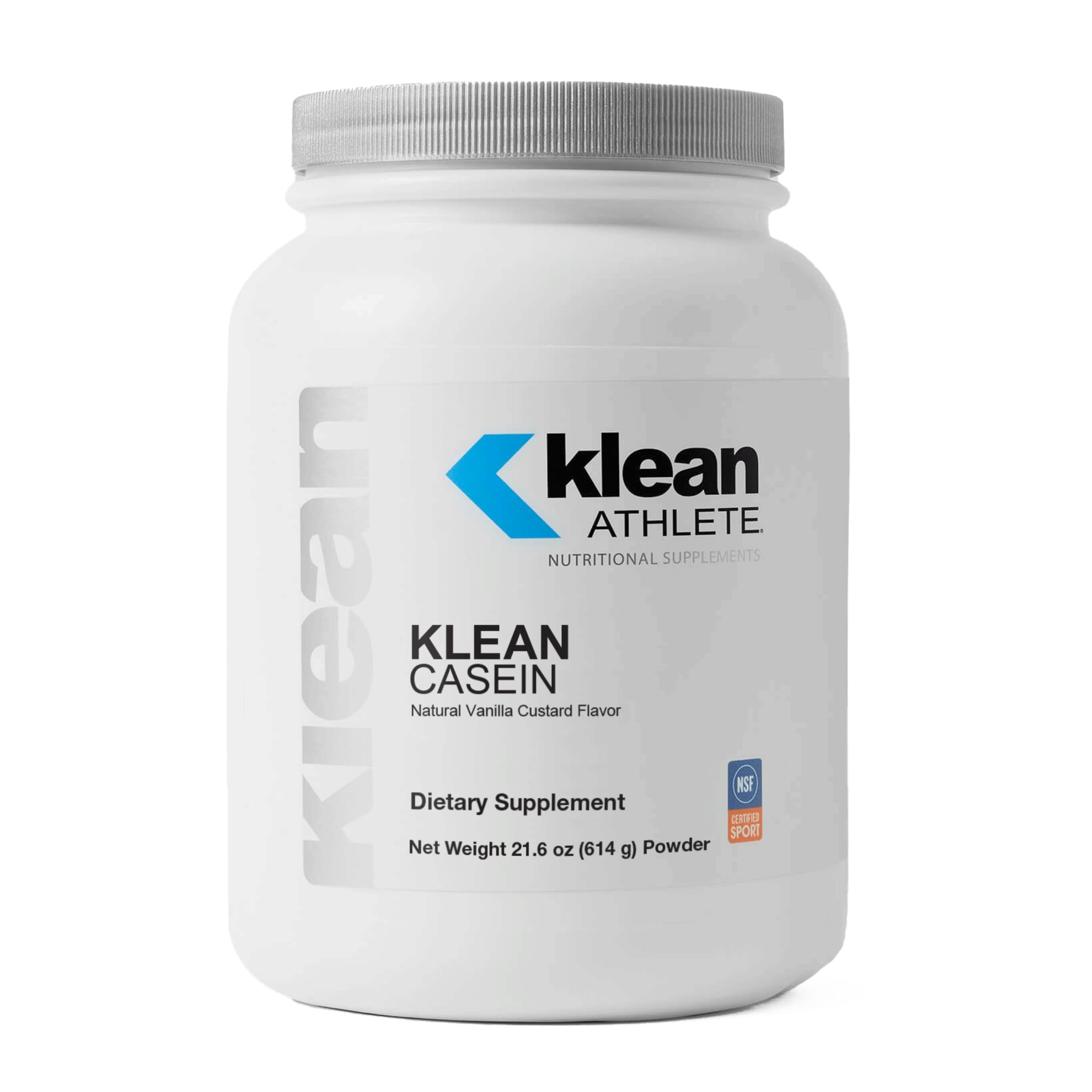 Klean Casein bottle pour illustrating slow-release protein for steady recovery.