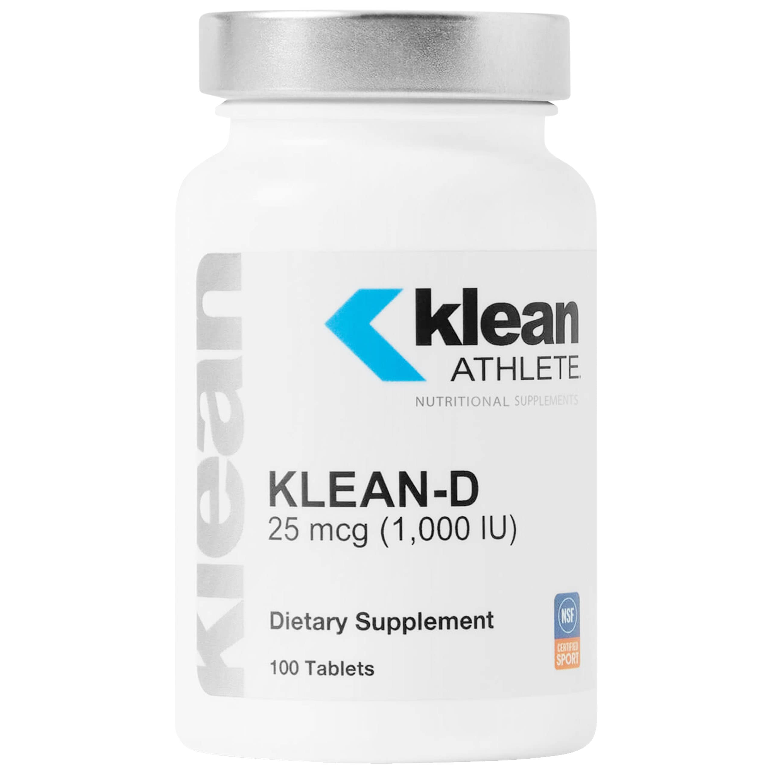 Bottle of Klean-D 25 mcg (1,000 IU) Vitamin D3 tablets