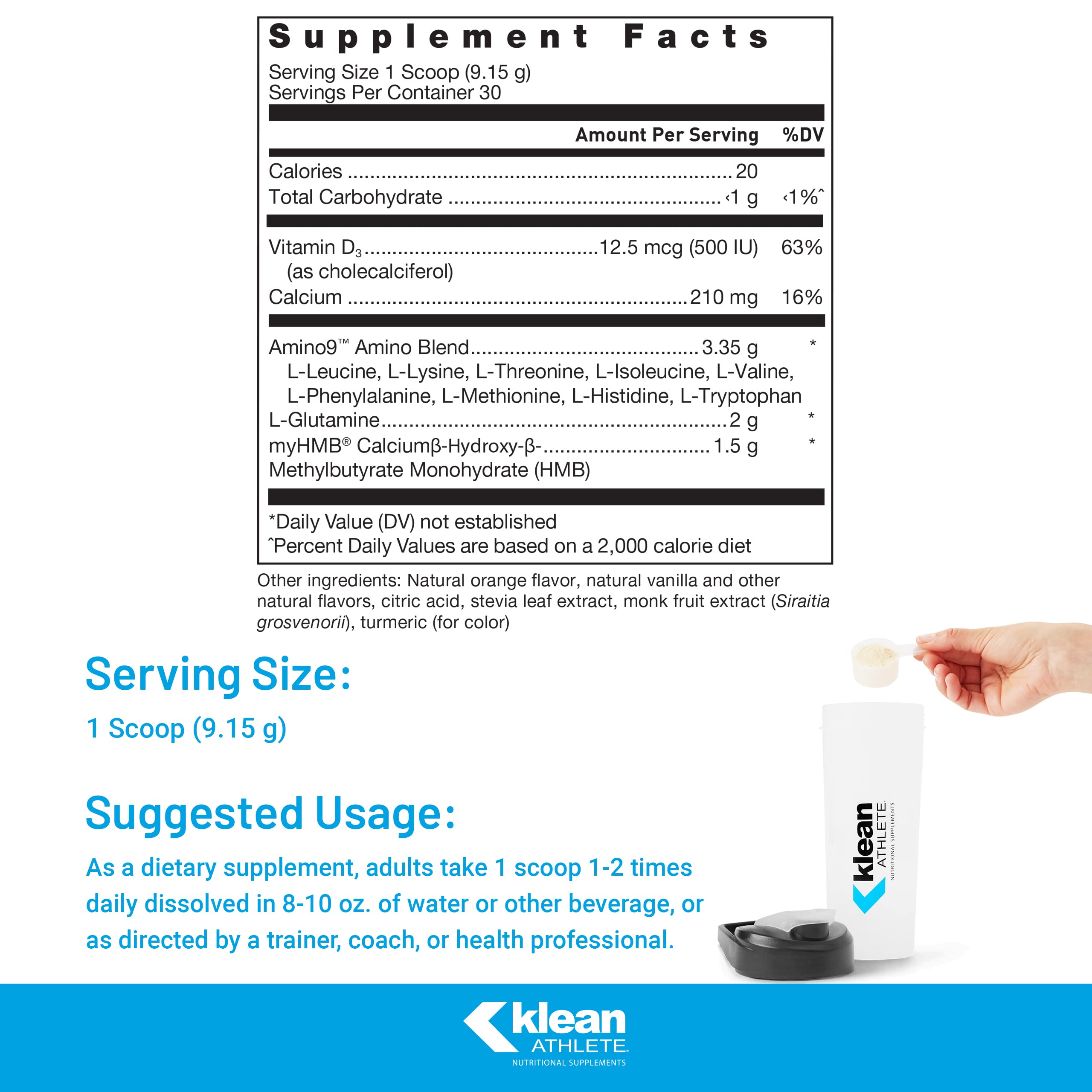 Klean Essential Aminos + HMB bottle – side profile