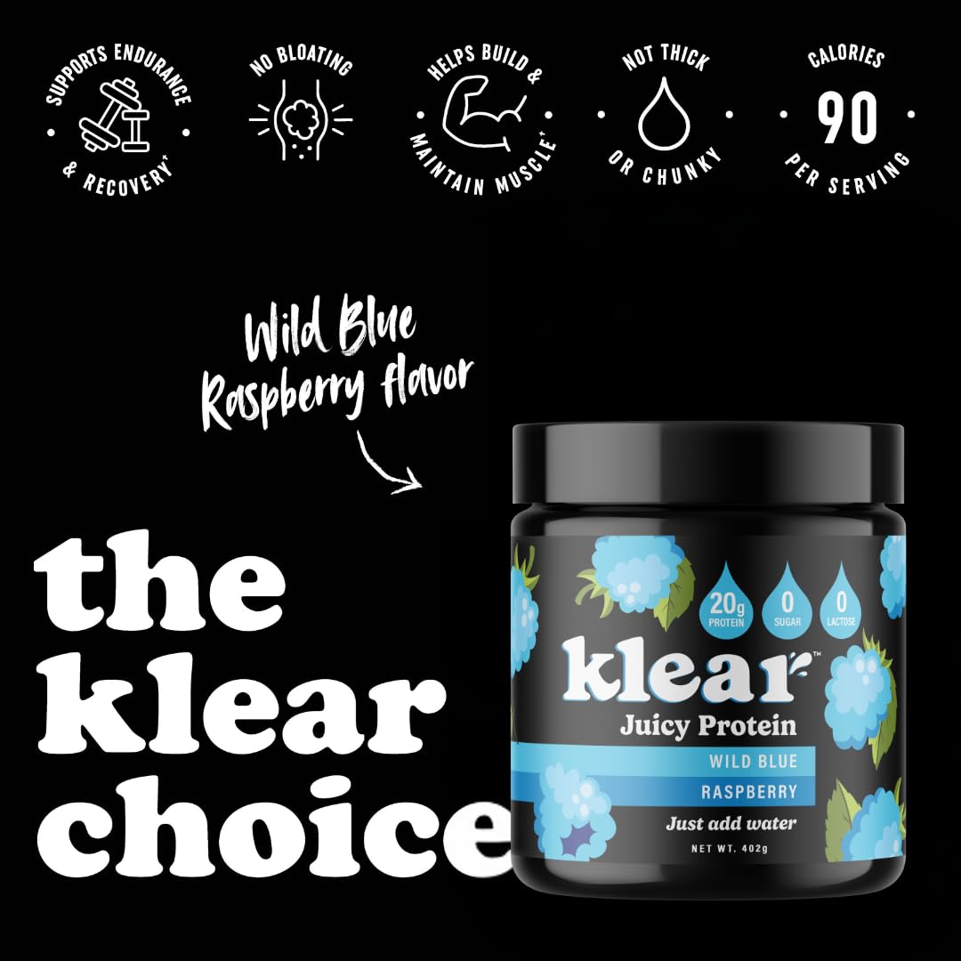 Glass with prepared clear protein drink and ice
