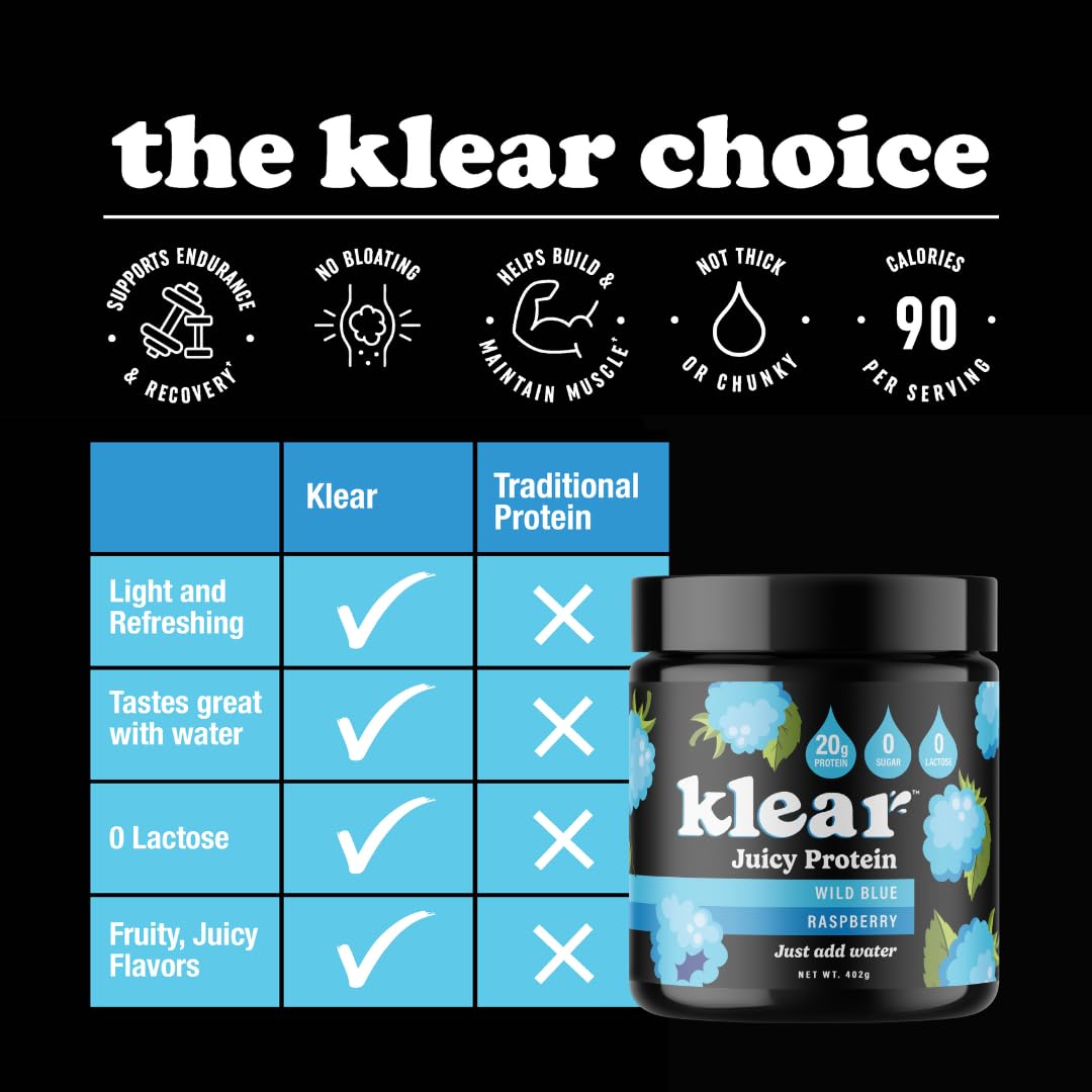 Close-up of Klear lactose-free whey isolate powder in scoop