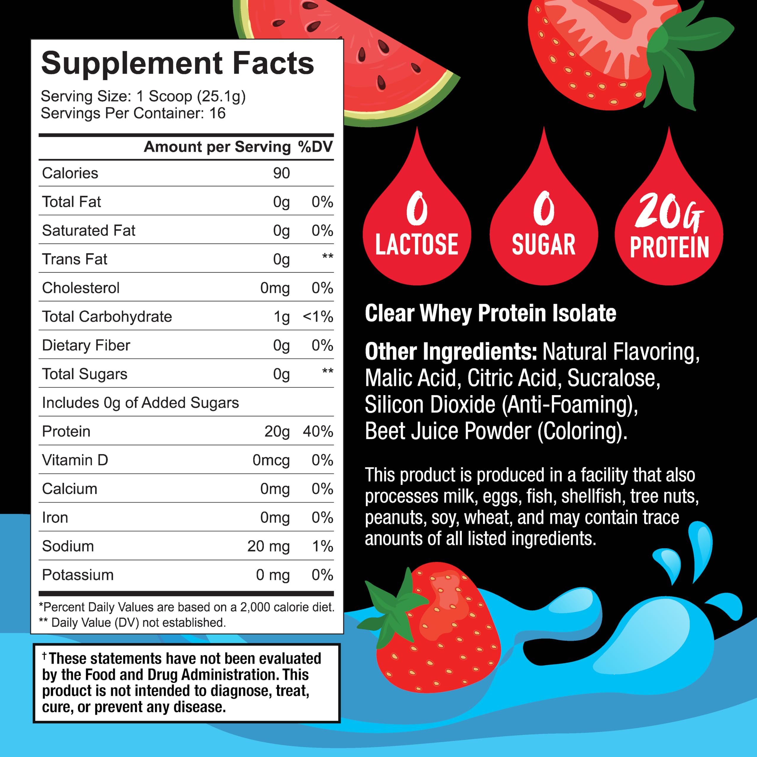 Glass of clear strawberry watermelon protein drink