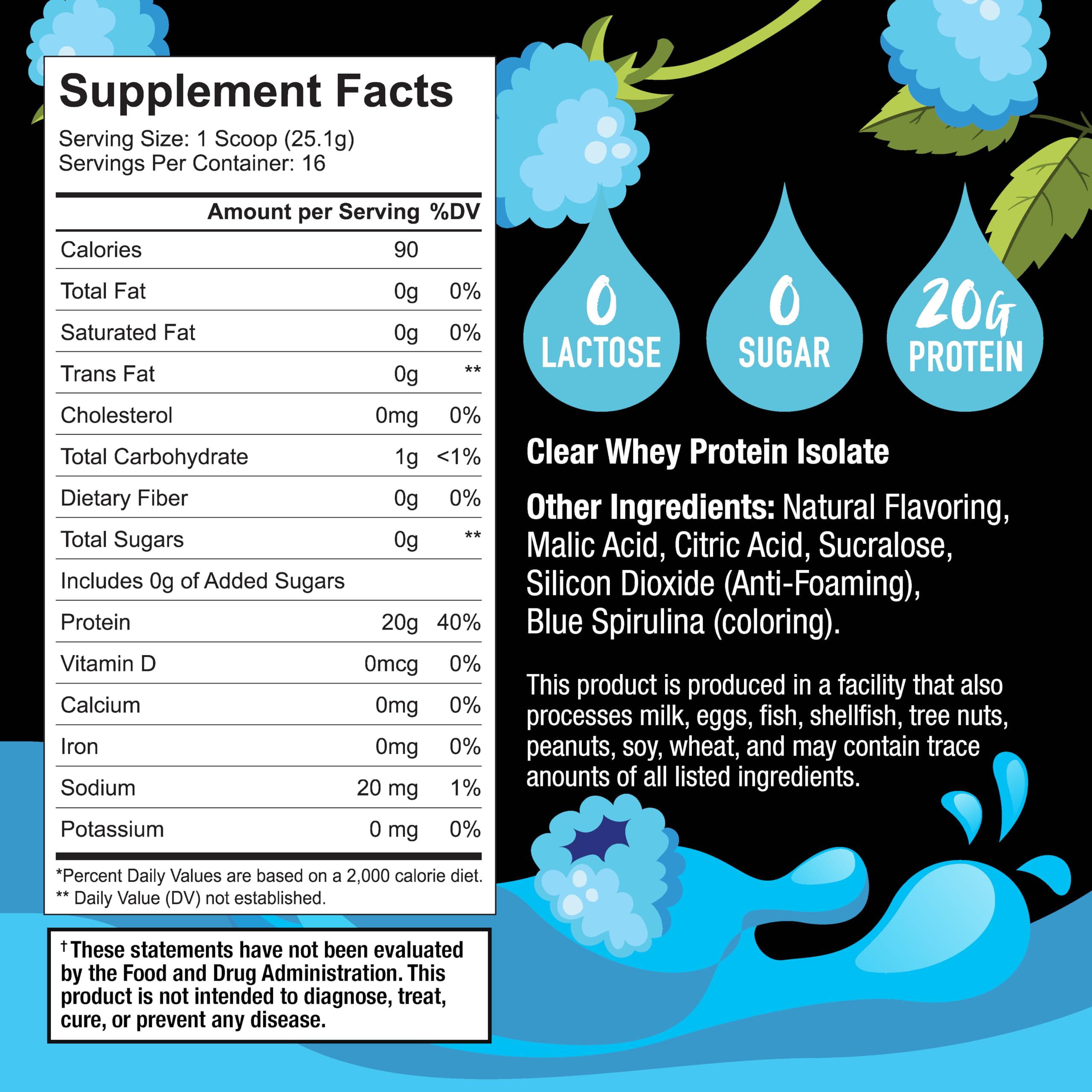 Whey protein isolate zero sugar by Klear, 20g per serving