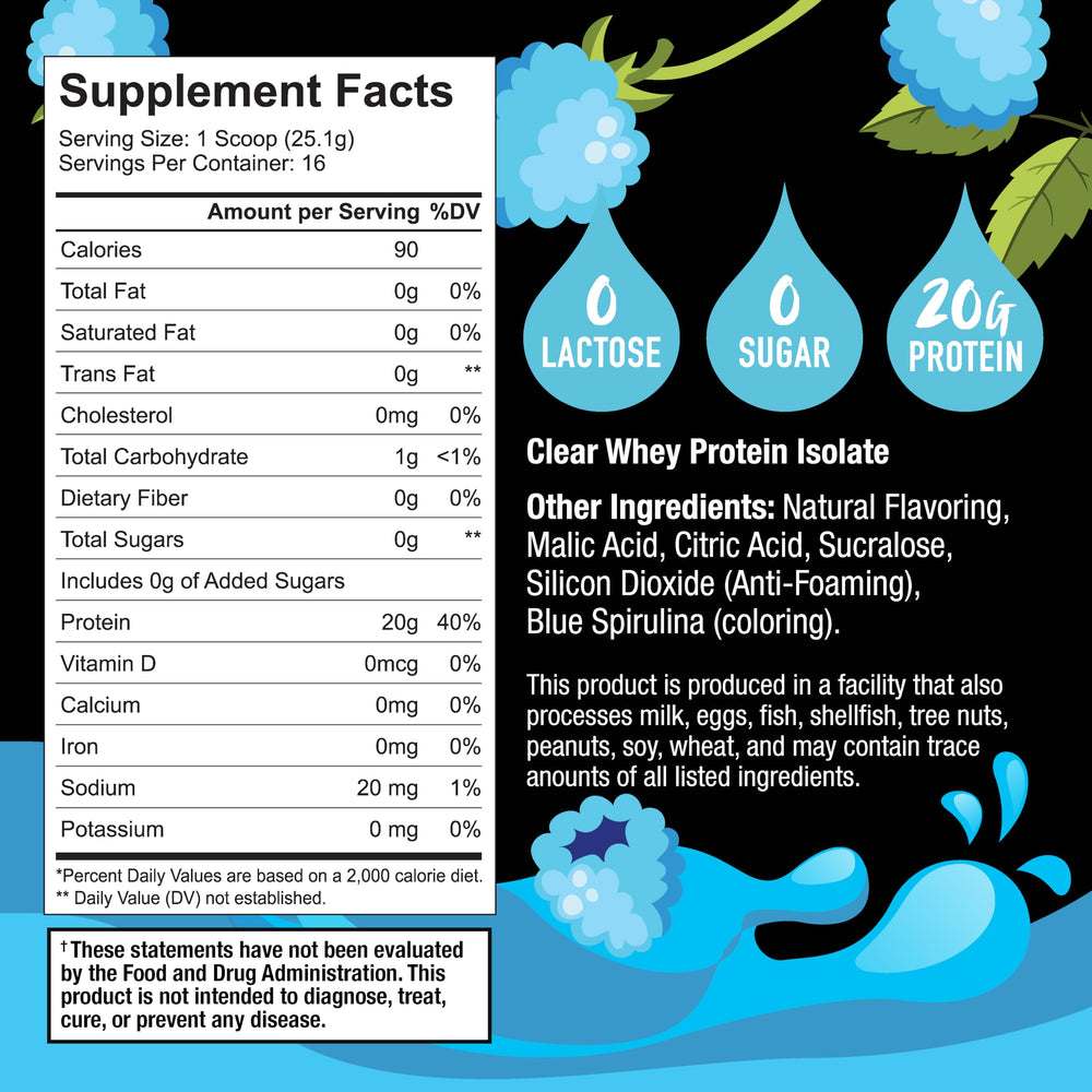 Whey protein isolate zero sugar by Klear, 20g per serving