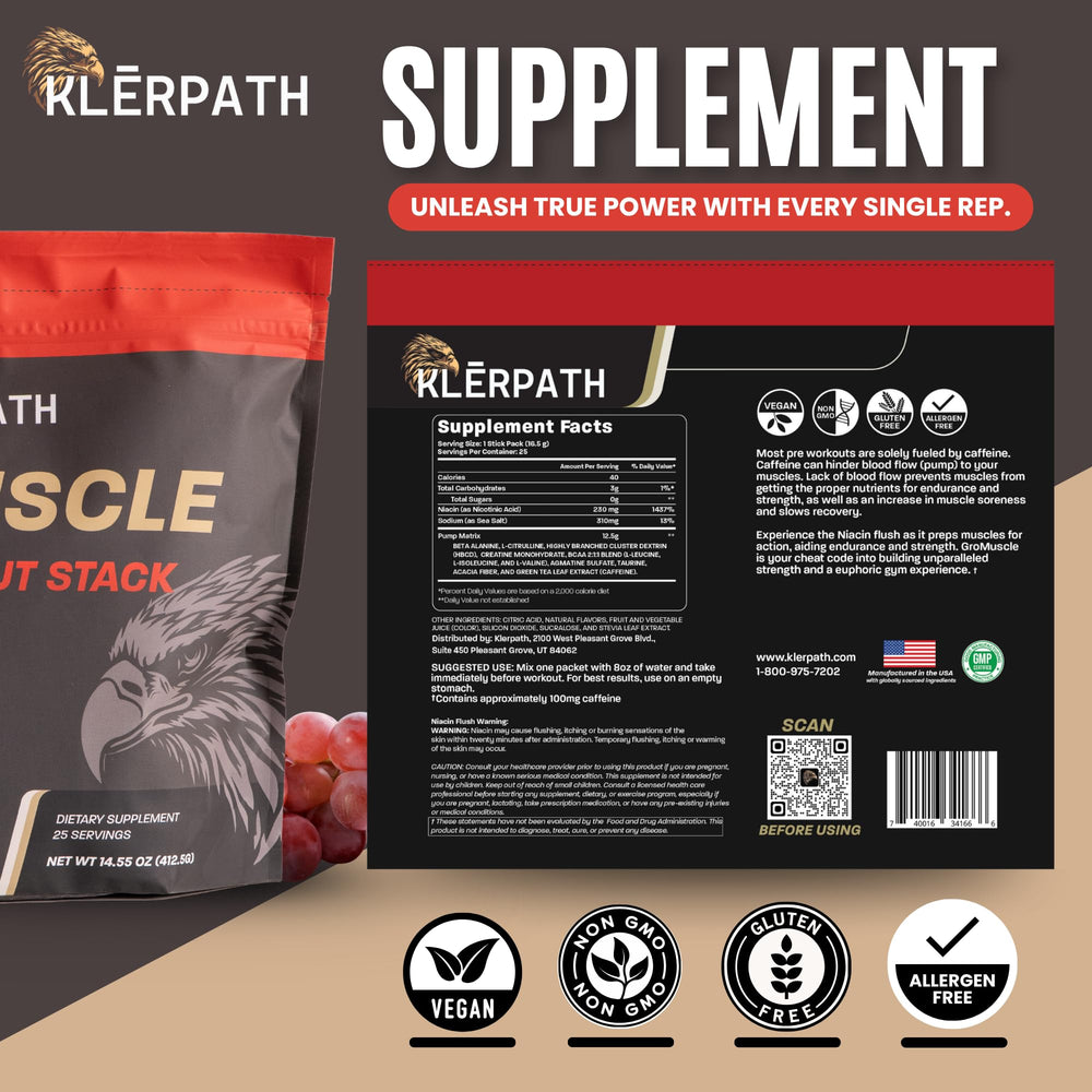 Klerpath GROMuscle scoop-closeup showcases creatine and amino blend