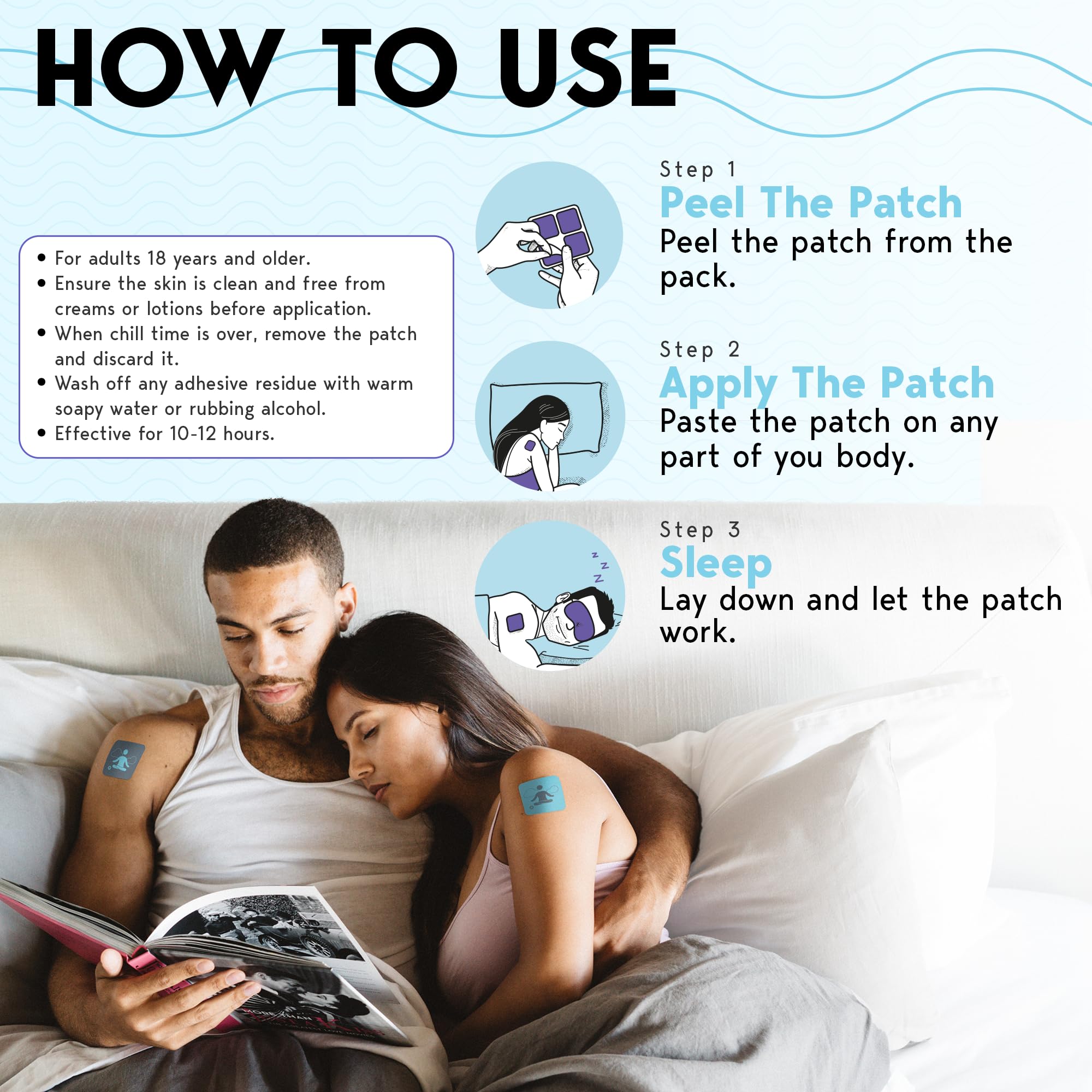 Patch applied to clean skin on the arm