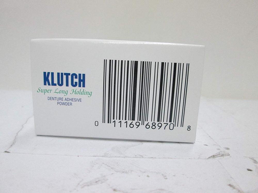 Packaging of Klutch Denture Adhesive Powder Pack of 6 on white background