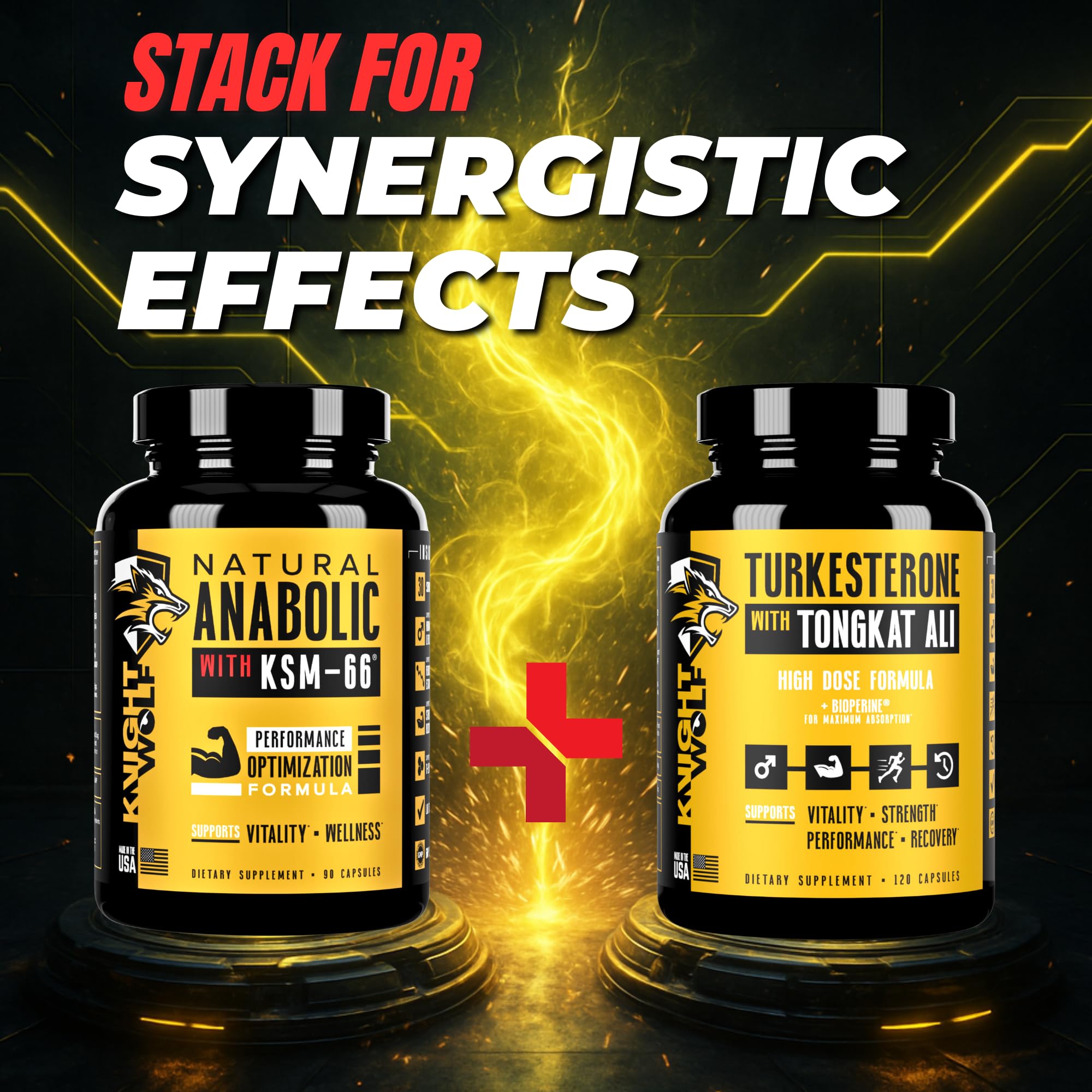 Knight Wolf Supps label closeup showing 120 capsules per bottle for planning