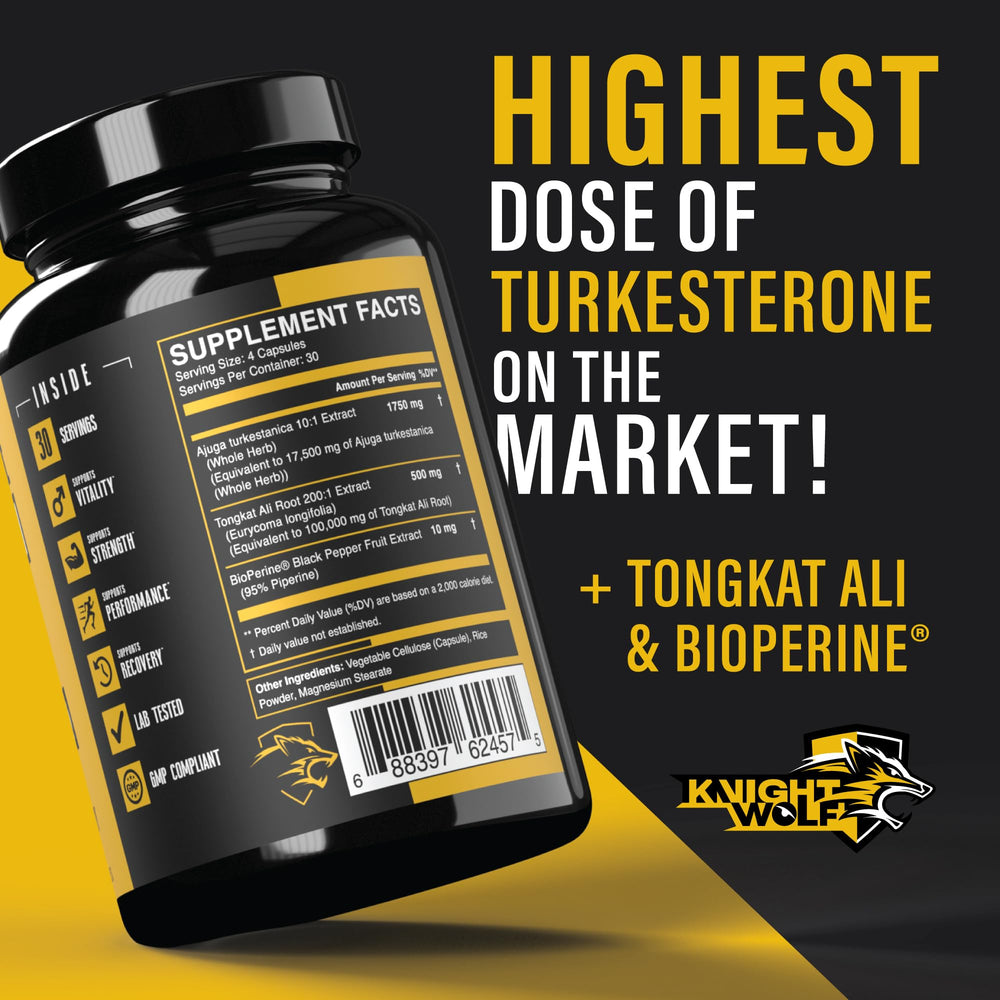 Knight Wolf Supps Turkesterone capsules closeup showing easy to take form