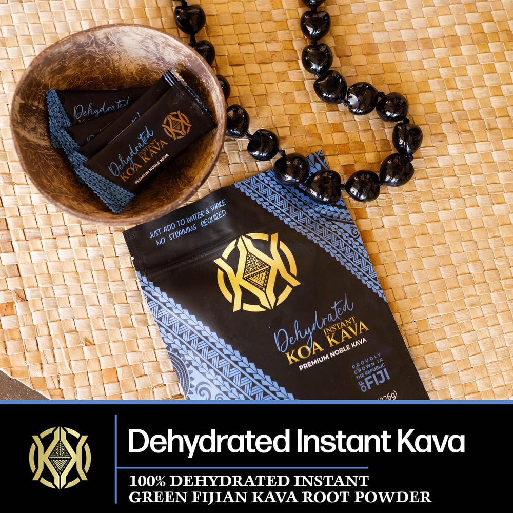 Koa Kava instant green kava powder being stirred into water