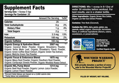 Graphic of caffeine and energy blend benefiting focus and stamina