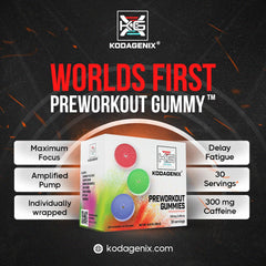 Kodagenix pre-workout gummies flavor pack highlights six sour flavors for variety.