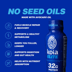 Side view of Koia Elite Plant Based Protein Shake Vanilla bottle