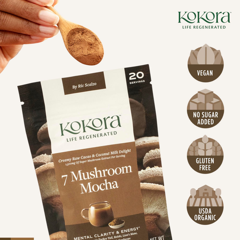 Back of Kokora packaging displaying serving size 20 servings and 120g