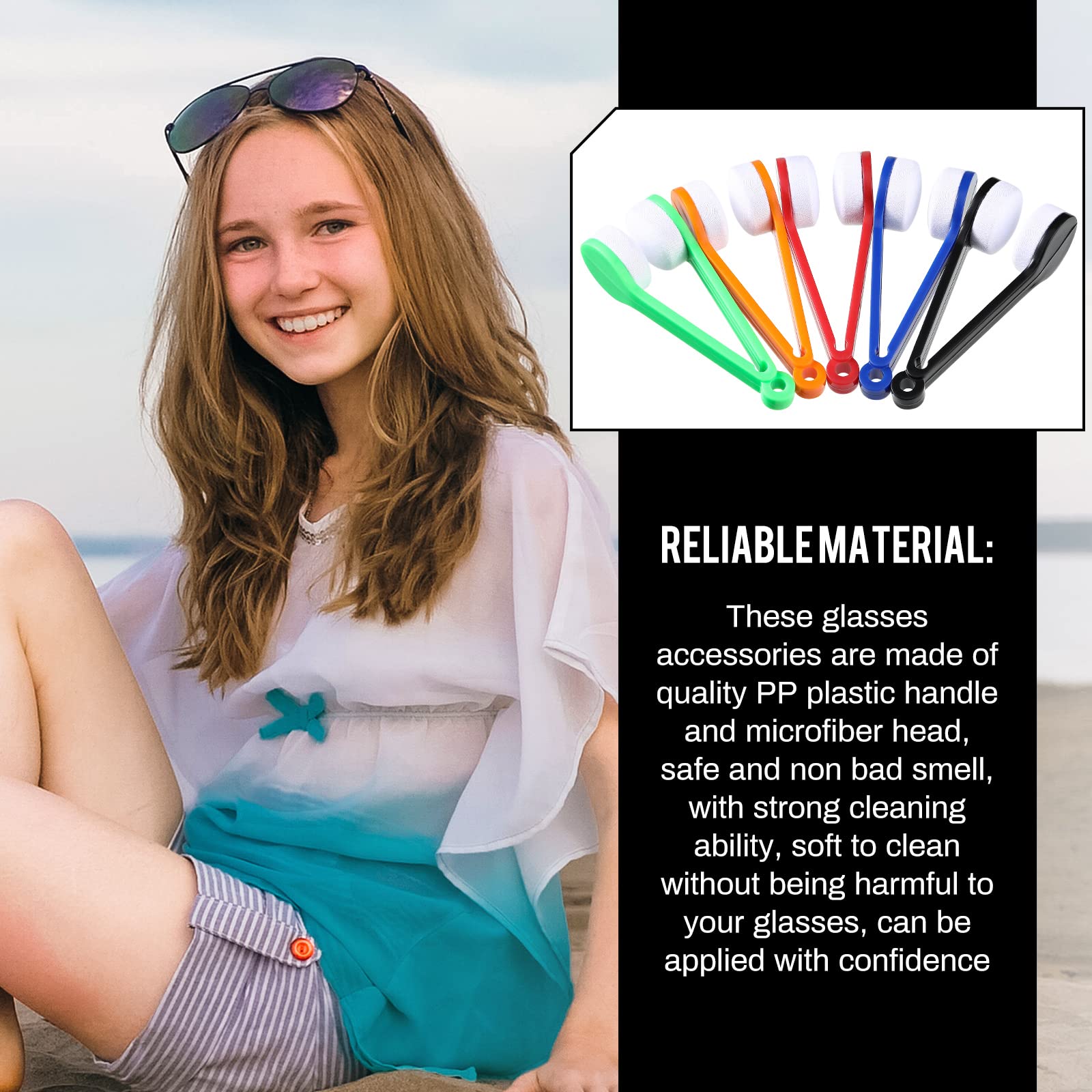 Cleaning brushes in five bright colors: blue, green, black, red, orange