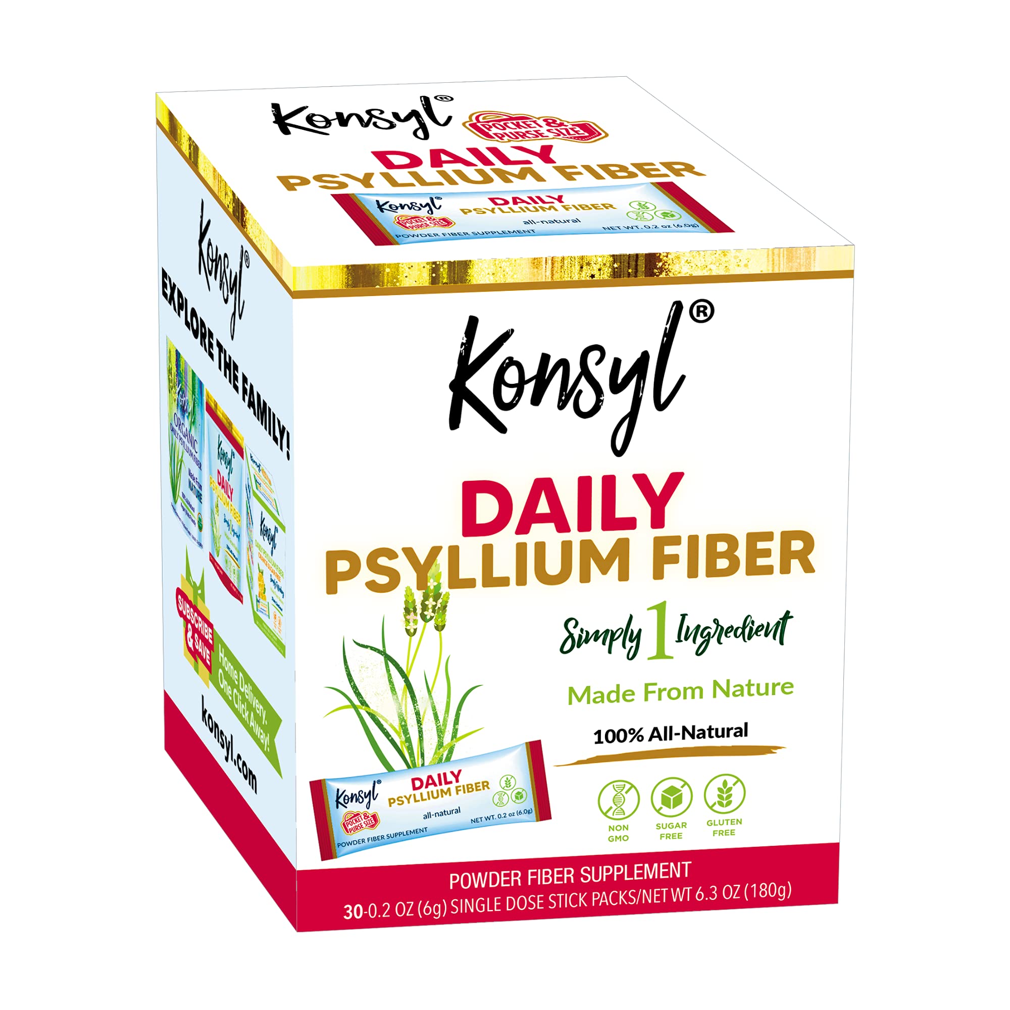 Konsyl Daily Psyllium Fiber Powder stick pack on the go