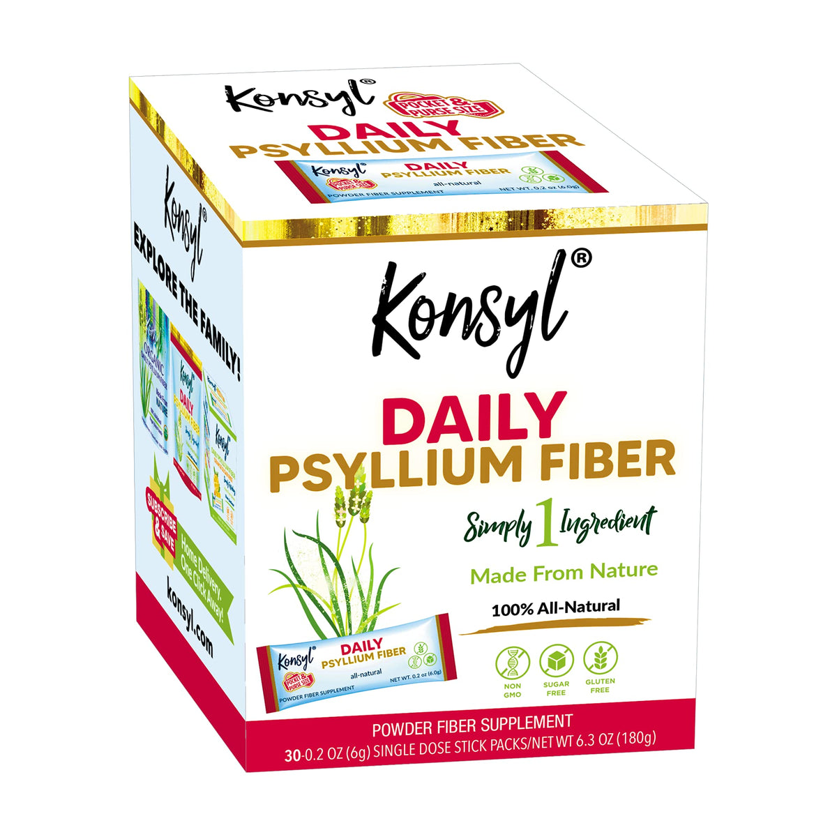 Konsyl Daily Psyllium Fiber Powder stick pack on the go