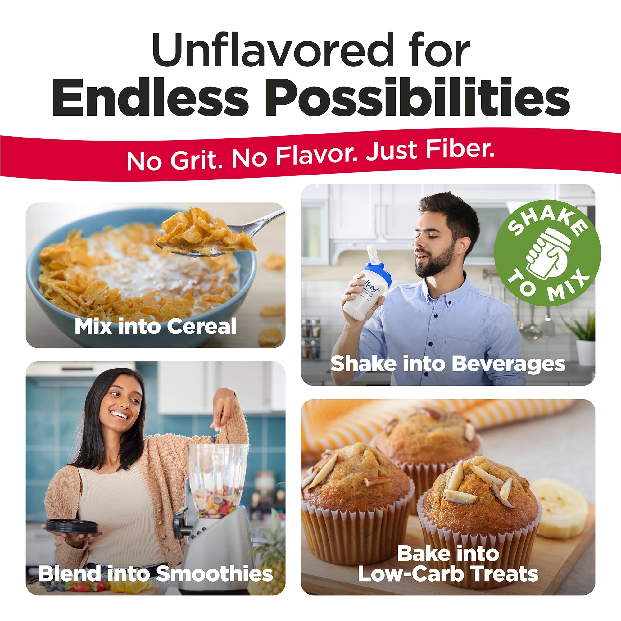 Nutrition facts and dietary fiber per serving on Konsyl packaging