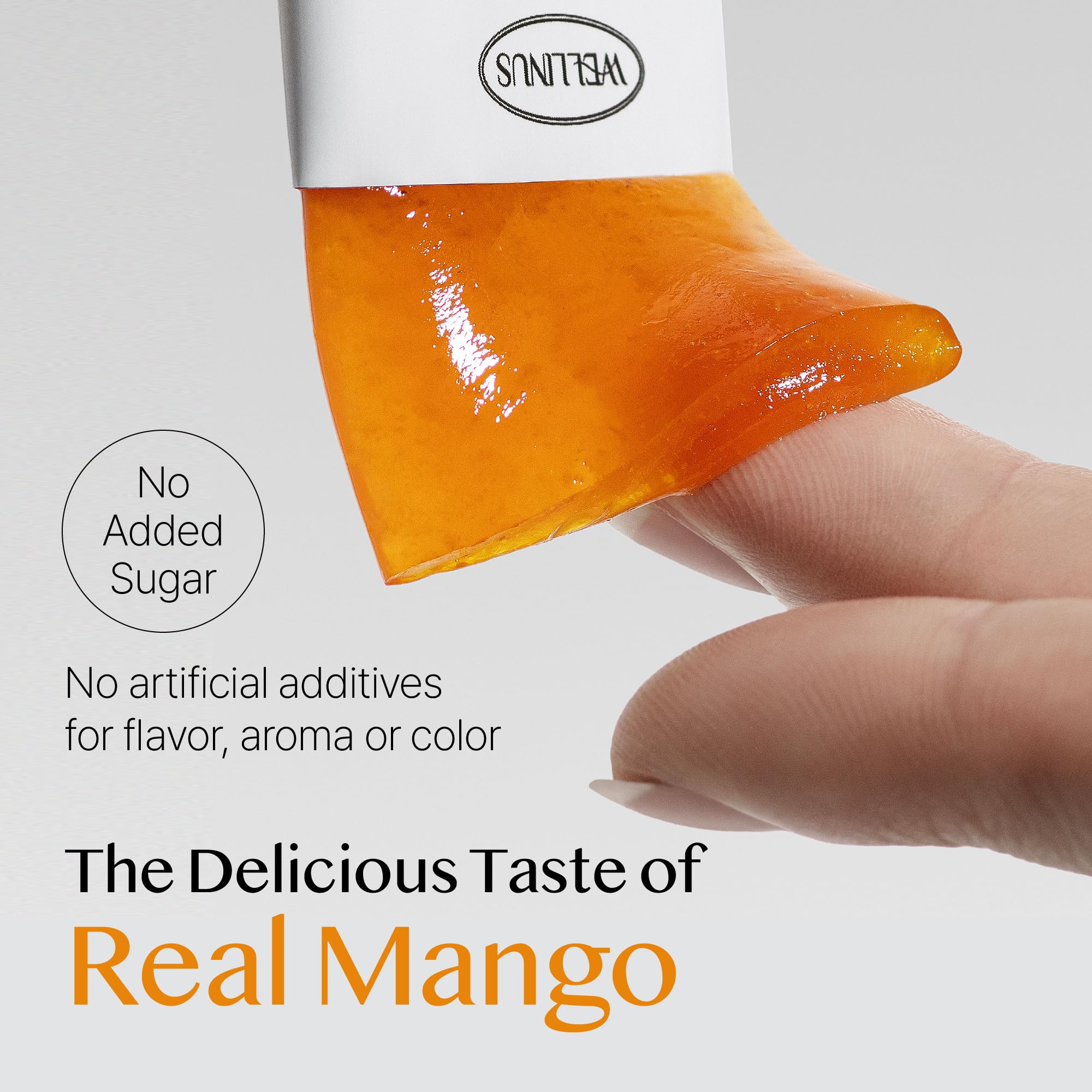 Individual mango-flavored collagen jelly stick package