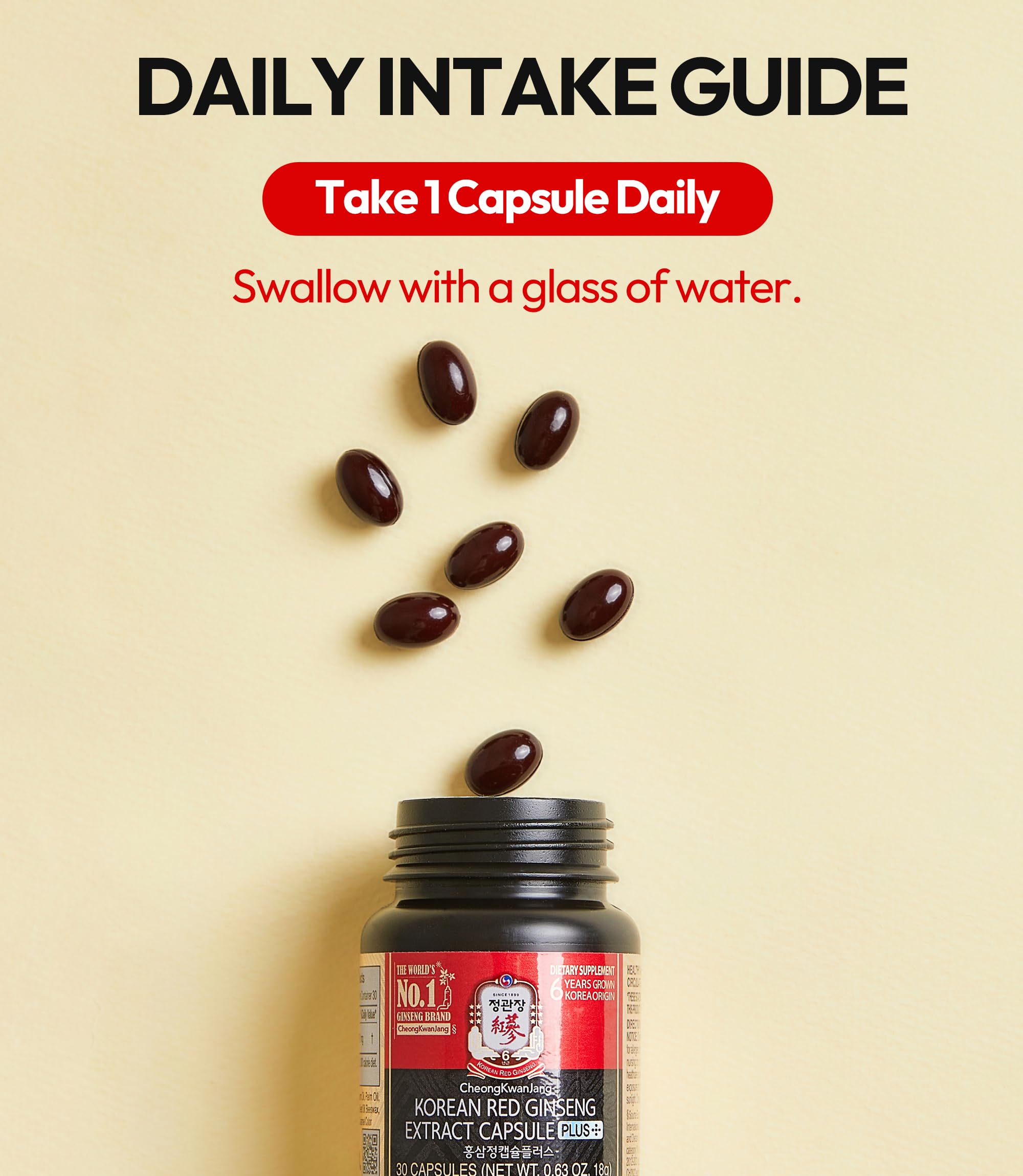 Caffeine-free, vegan ginseng supplement icons