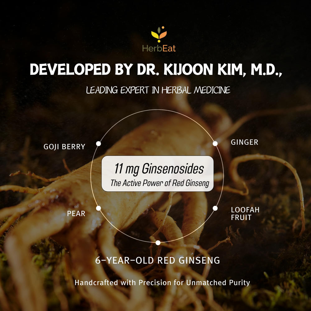 Ten sachets arranged for a 10-pack of Korean Red Ginseng Prime Extract