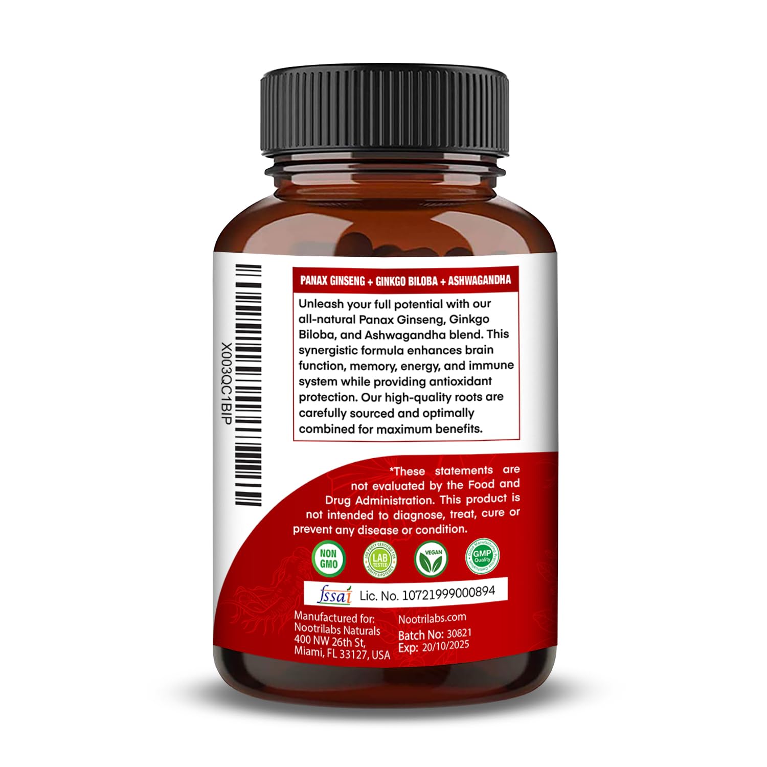 Close-up of 750mg herbal supplement capsules