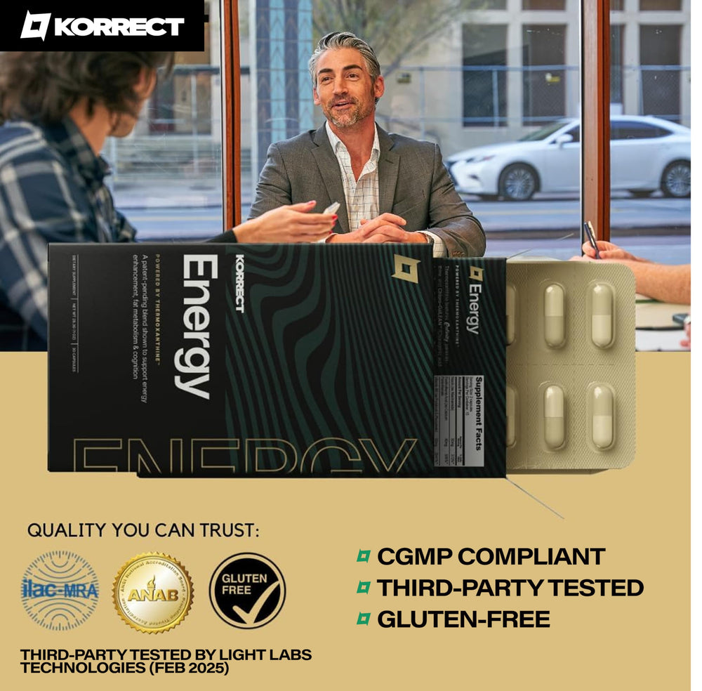 KORRECT LIFE vegan non-GMO badge closeup communicating clean-label credibility