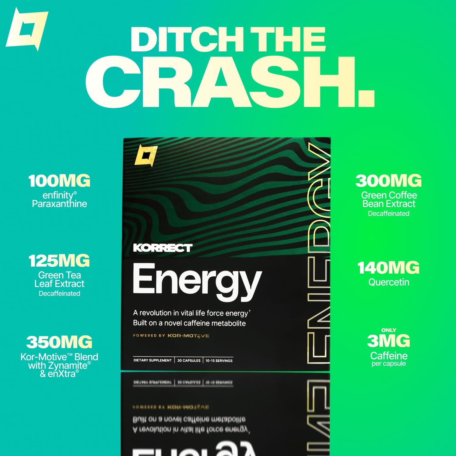 KORRECT LIFE enXtra focus closeup illustrating dopamine-supporting ingredients for sharp stamina