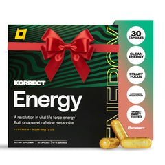 KORRECT LIFE Korrect Energy bottle front view showing packaging for jitter-free energy and sustained focus