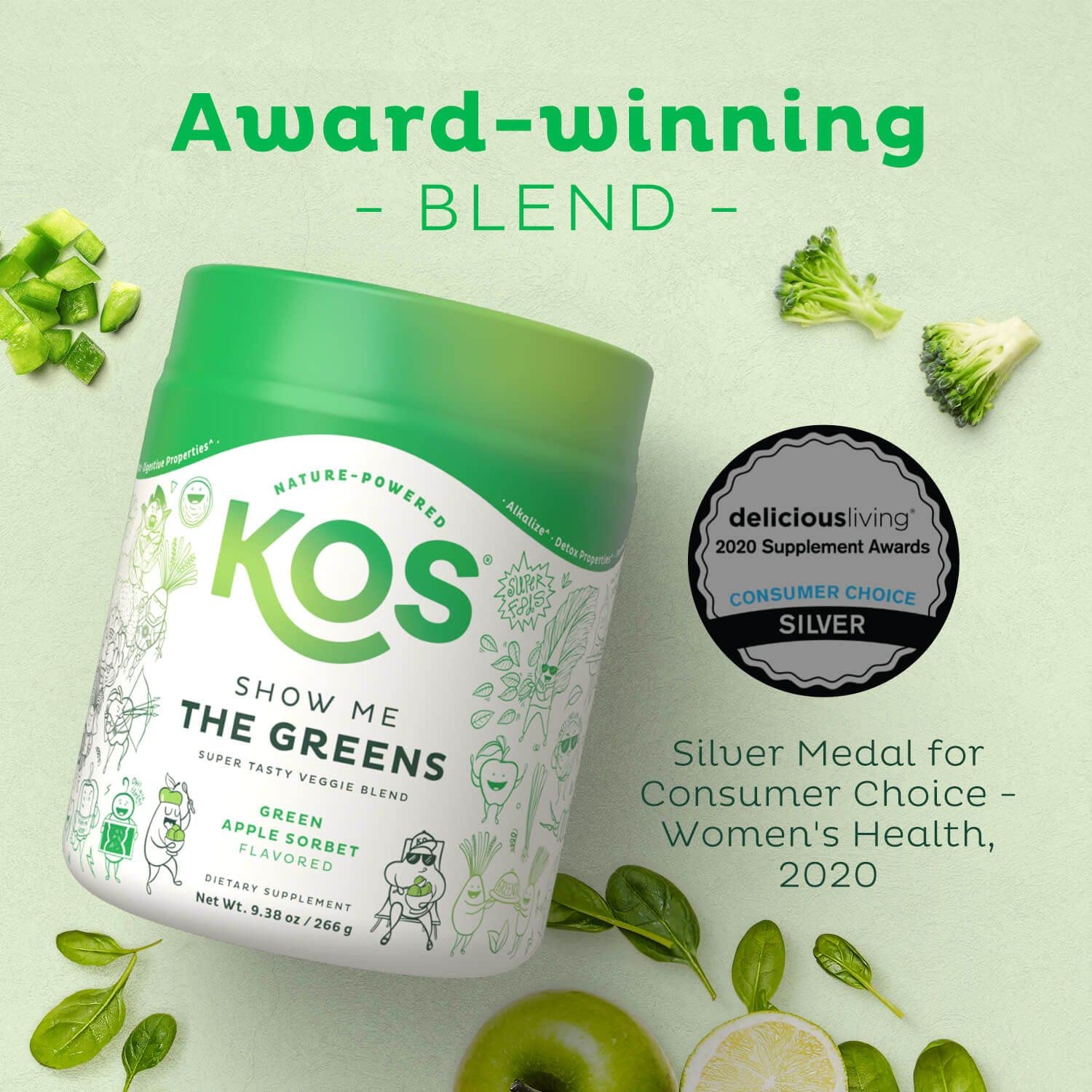 Serving scoop with Kos Organic Super Greens Powder