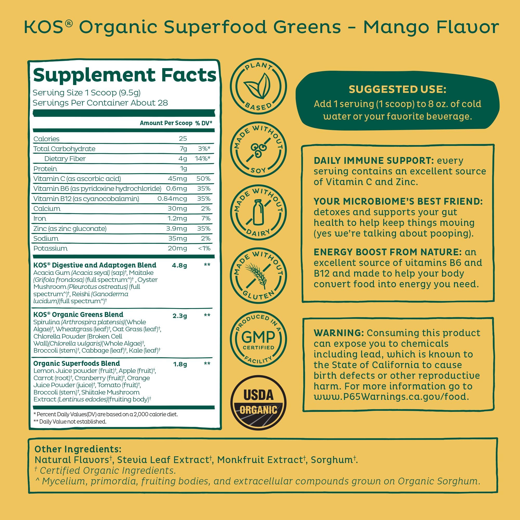 Close-up of ingredients including spirulina, wheatgrass, chlorella and other greens