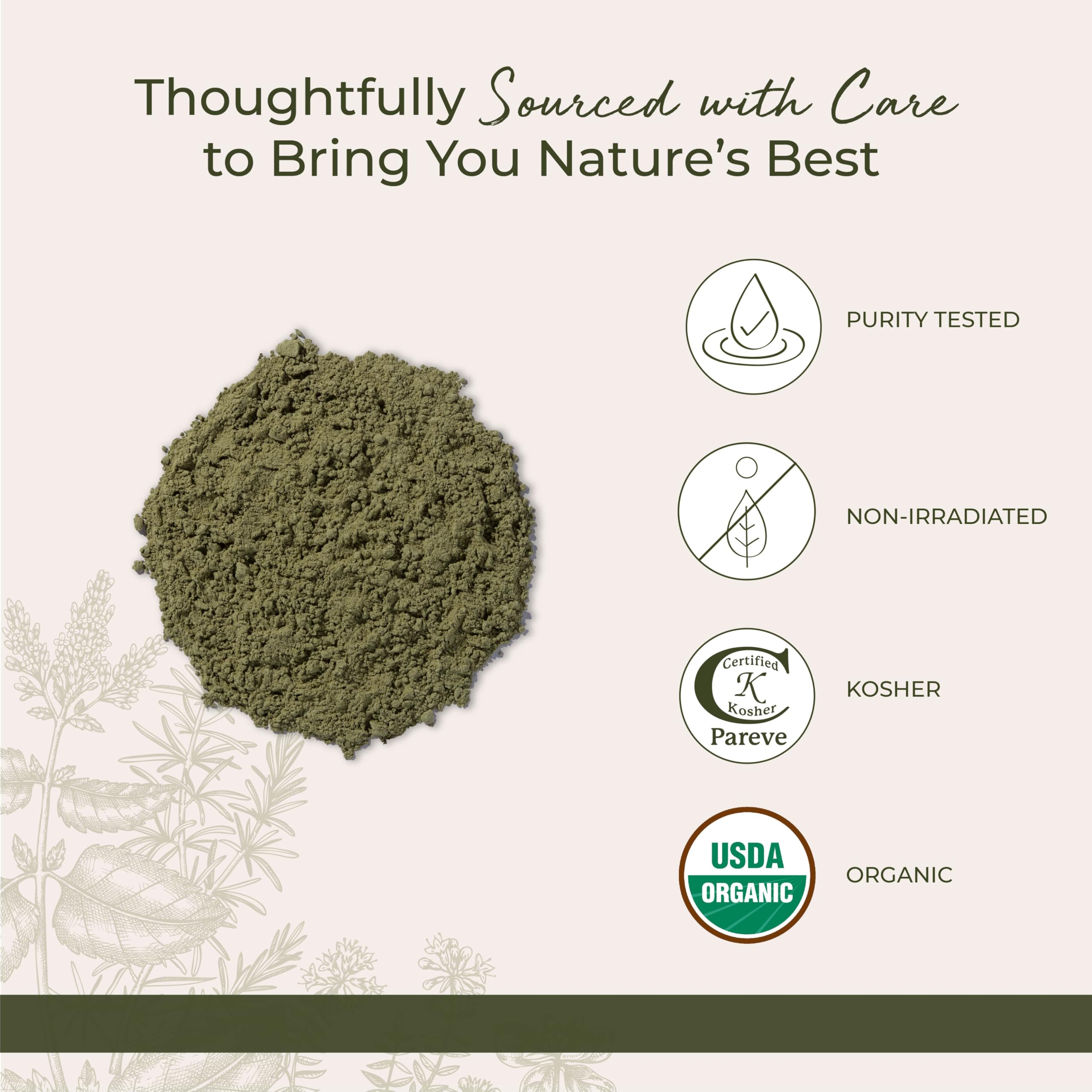 Kosher and organic wheatgrass powder label