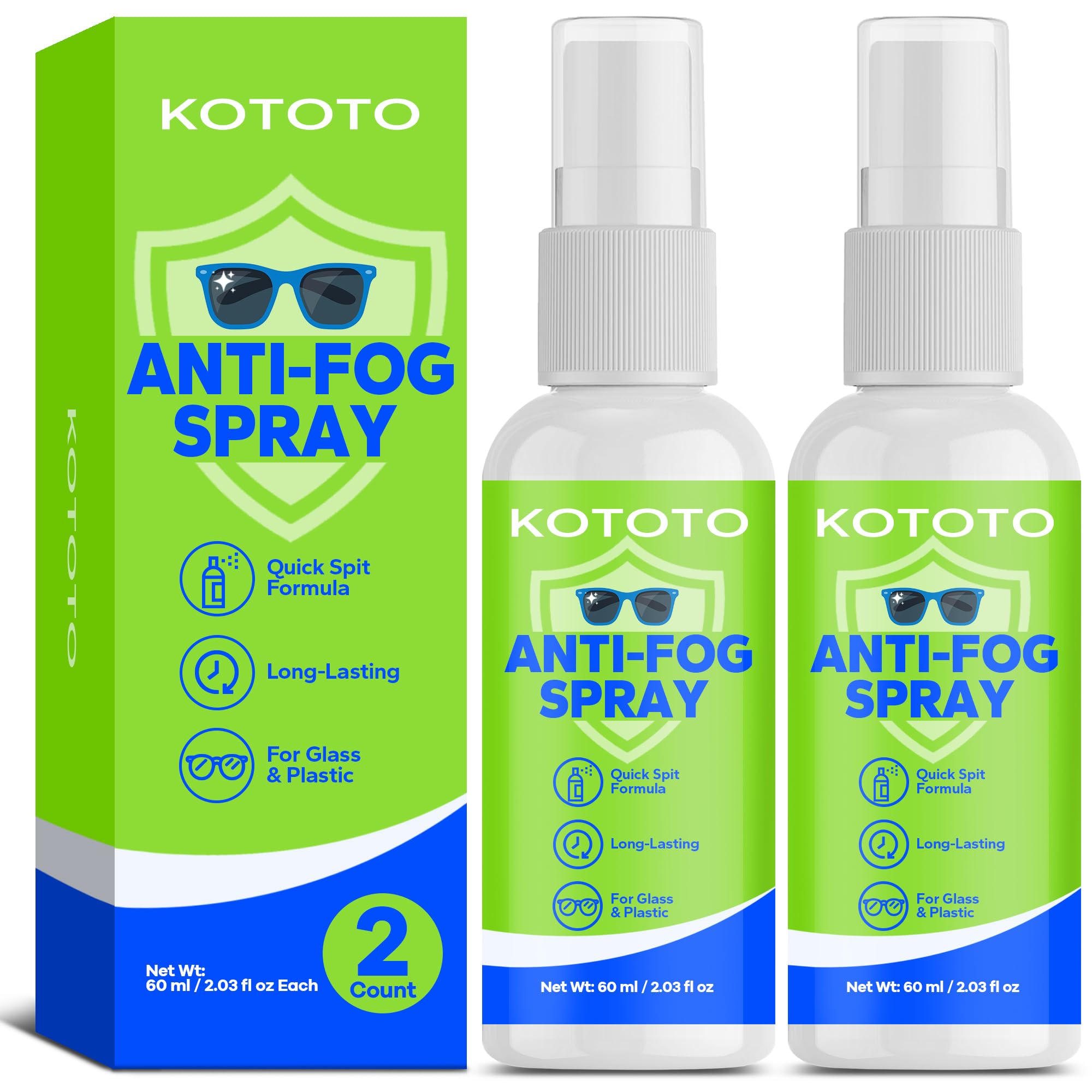 Kototo Eye Glass Cleaner Spray 2 Pack front view with two 60ml bottles